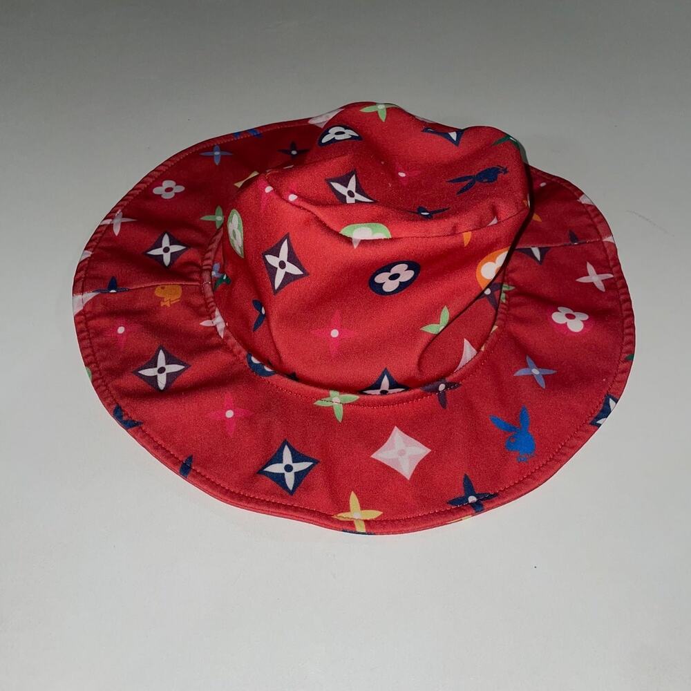 Faux Red LV Rainbow Monogram Playboy Bunny Summer Bucket Hat (0292)